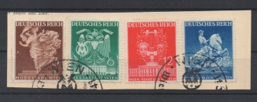 Michel Nr. 768 - 771, Frühjahrsmesse komplett auf Briefstück,  Michel Nr. 769 I ( 6 Pf.) mit Plattenfehler.